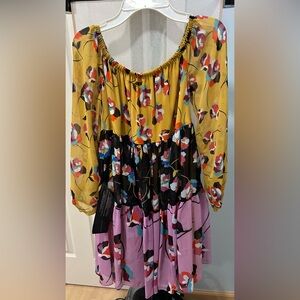 BCBGMaxAzria Floral Mini Dress - Yellow, Black, Pink